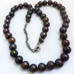 Black Pearl Necklace Iridescent Single Strand